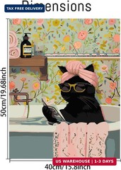 Canrichshop Black Cat Adult Paint by Number,Funny Bathing Cat Adults’ Paint-by-N