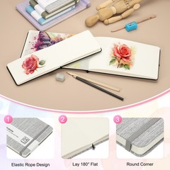 8.3×5.5″ Watercolor Sketchbook, 2Pcs 24 Sheet 300GSM/203lb, Light Gray