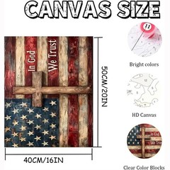 American Flag with Cross Paint by Numbers Kit for Adults On Canvas, Independe…