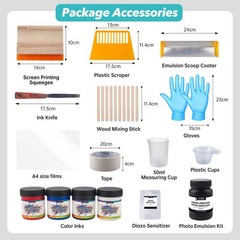 47PCS All-in-Screen Printing Kit with 50W UV Exposure Lamp, 2 Sizes Wood Scre…