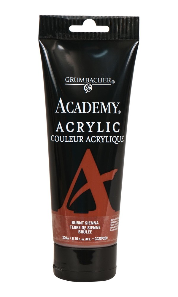 Academy Acrylic Paint Gloss Burnt Sienna Plastic Tube 200ml/6.8 oz
