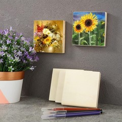 16 Pack Wooden Canvas Boards 4×4 Inch Square Painting Panels DIY Craft Set