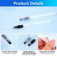 60 PCS Watercolor Brush Pens Set 6 Size Refillable Pointed Flat Tip Craft