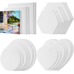 24 Pieces Stretched Canvas for Painting Bulk Blank Canvas Board, Square Round…