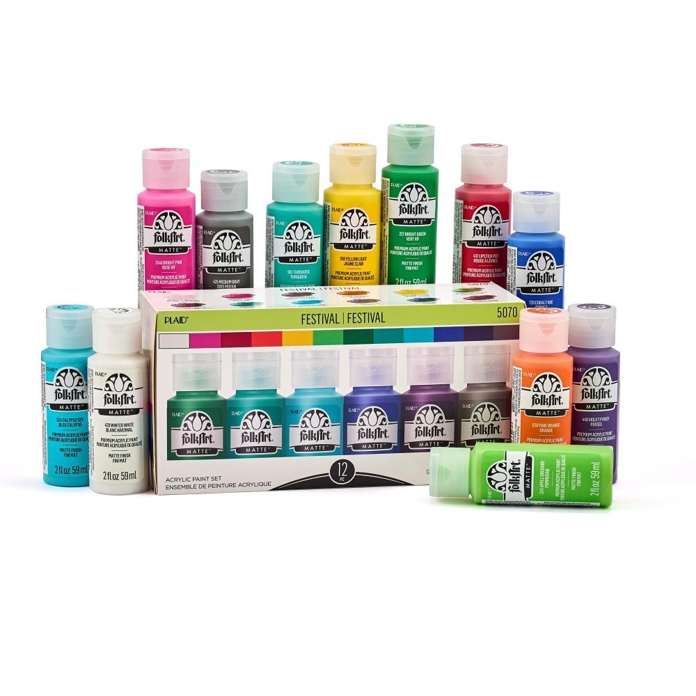 Matte Finish Acrylic Craft Paint Set of 12 Colors Festival Theme Total 24 fl oz