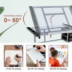 Adjustable Rolling Drawing Drafting Table Tempered Glass Art Craft Work Station