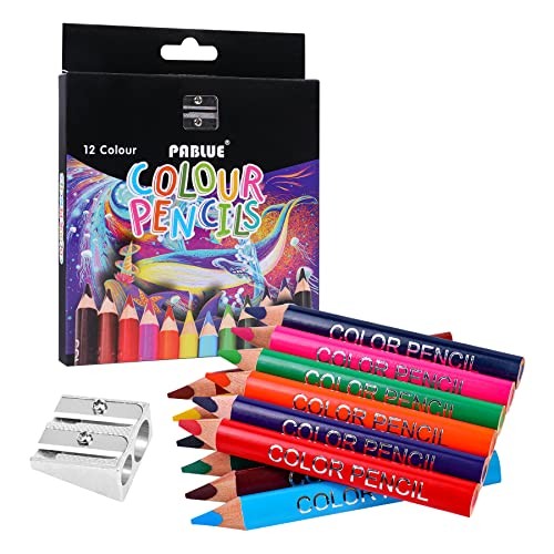 Triangular Jumbo Color Pencils, Short Fat Pre-Sharped Colored Pencils with
