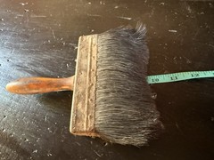 2 Vintage Antique Paint Brushes Wood Handle Horse Hair Art Round Rectangle