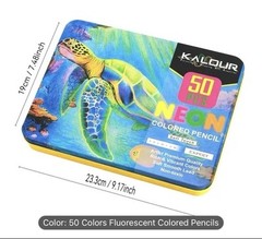 50 Kalour fluorescent colored pencils in metal box NEW Shipping Included