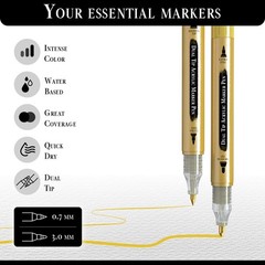 2 Gold Acrylic Paint Pen | Set 2 Gold Paint Marker Metallic | Dual Tip Fine 0…