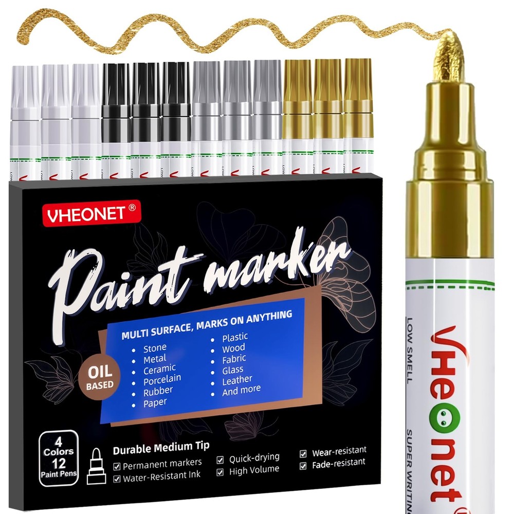 Paint Markers,4 Colors Oil-Based Waterproof Quick Dry Permanent Paint Pens fo…