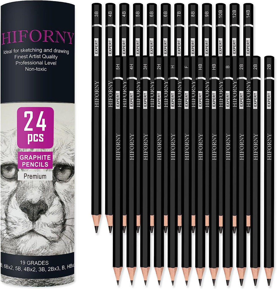 24-Piece Graphite Sketching Pencil Set – 14B-5H, Ideal for Beginners & Artists