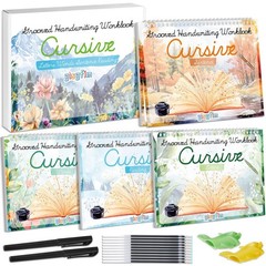 gisgfim 4 Pack Grooved Cursive Handwriting Workbook Kit Magic Reusable Groove…