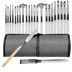 Paint Brushes Set, 24 Pcs Synthetic Acrylic Paint Brushes with Cloth Pouch an…