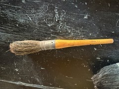 2 Vintage Antique Paint Brushes Wood Handle Horse Hair Art Round Rectangle