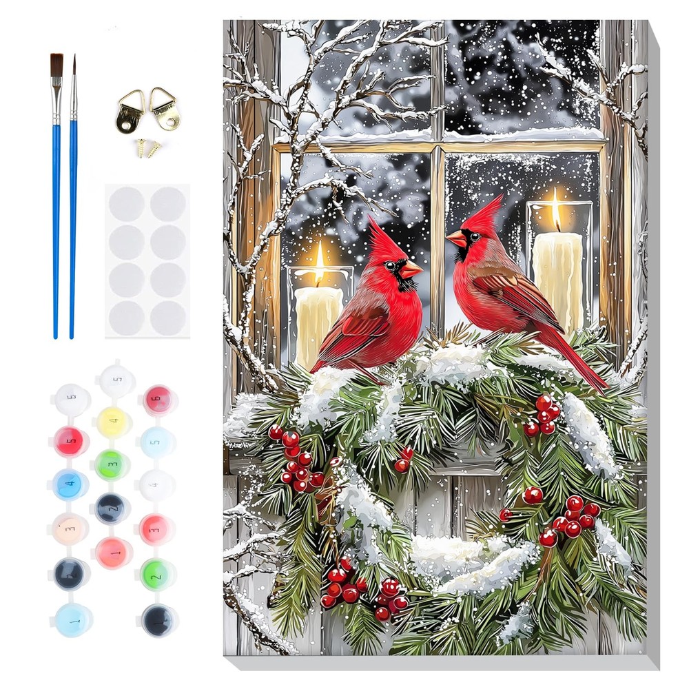 Cardinal Paint by Numbers for Adults 8x12in Framed Winter Kits | Home Decor