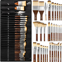 30Pcs Paint Brush Set, Professional Acrylic Paint Brushes with Paint Spatula and