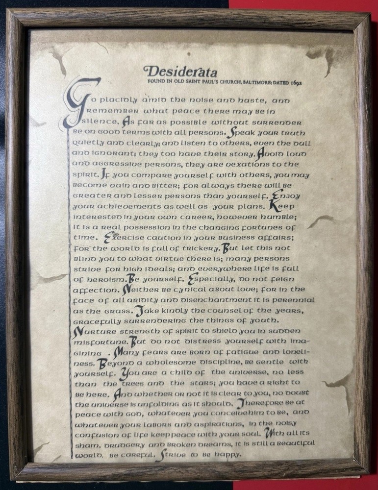 Vtg Desiderata Poem Wall Art Print FRAMED – Max Erhman – Typography