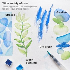 Ocean Tones Half Pans Set, 12 Semi-Moist Colors with Water Brush Pen, Travel …