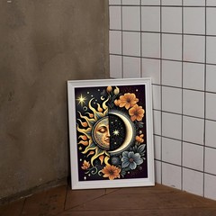 DIY Paint by Numbers Kit for Adults,Unframed Sun and Moon Paint by Number Kits f