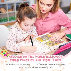 PEOCEFOY 4 Pc Magic Grooved Practice Copybook,Reusable Grooved Writing Books,…