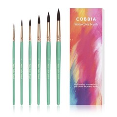 Round Pointed Tip Paint Brushes Set, 6 Varies (Small to Extra-Large), Green
