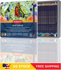 Derwent Inktense Pencils Tin, Set of 24, Great for Holiday Gifts, 4mm Round Core