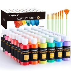 Acrylic Paint Set, 48 Classic Colors with 12 Brushes, 2 fl oz/60ml Bottles, A…
