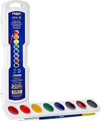 VINTAGE PRANG OVAL-8 WATERCOLOR PAINT SET 8 ASSORTED COLORS & BRUSH