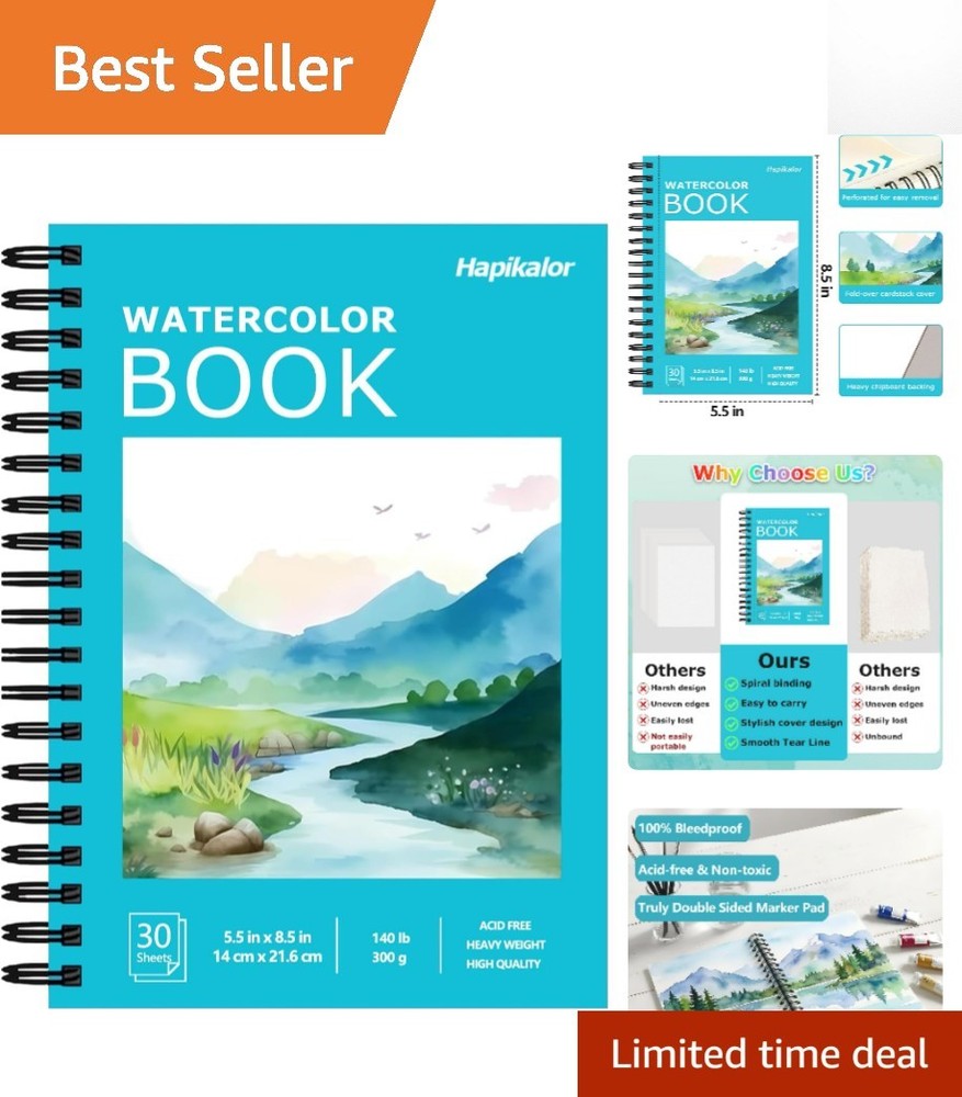 Versatile Watercolor Sketchbook – 5.5″x8.5″ | 30 Sheets of 140lb Paper