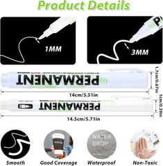 Acrylic White Paint Pens 6 Pack White Permanent Marker(1Mm) & Medium Tip (3Mm)