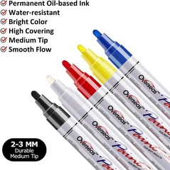 Paint Marker Pens – 5 Colors Permanent Oil Based Paint Markers, Medium Tip, Quic