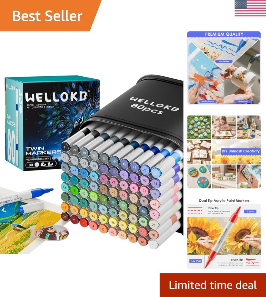 Portable 80-Color Dual Tip Acrylic Markers in Black Carrying Bag for Easy Travel