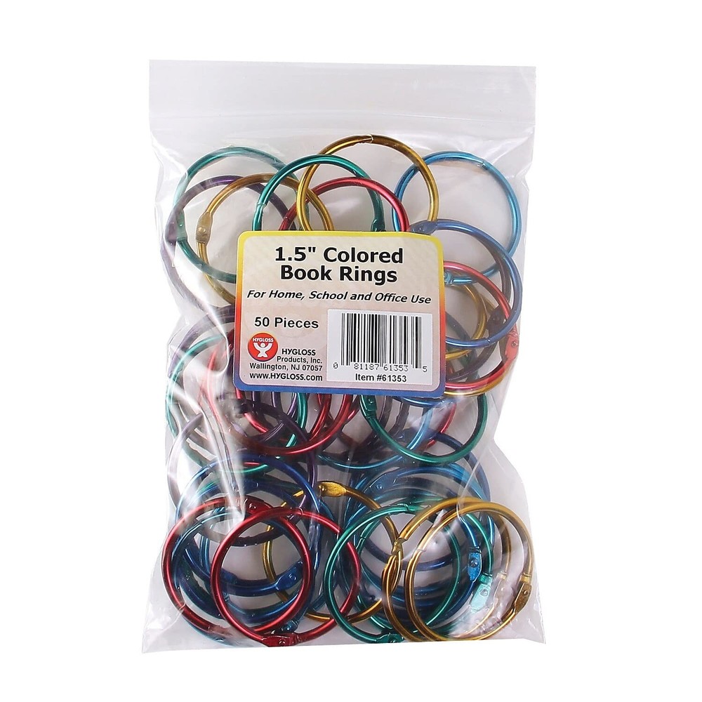 Hygloss Products Book Rings � 1-1/2 Inch Assorted Color Metal Binder Rings