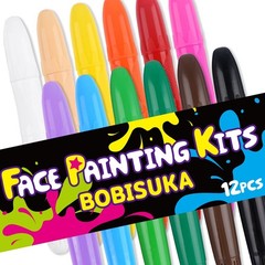 BOBISUKA Face Body Paint Sticks Kit, 12 Color Water Based 12 Crayons