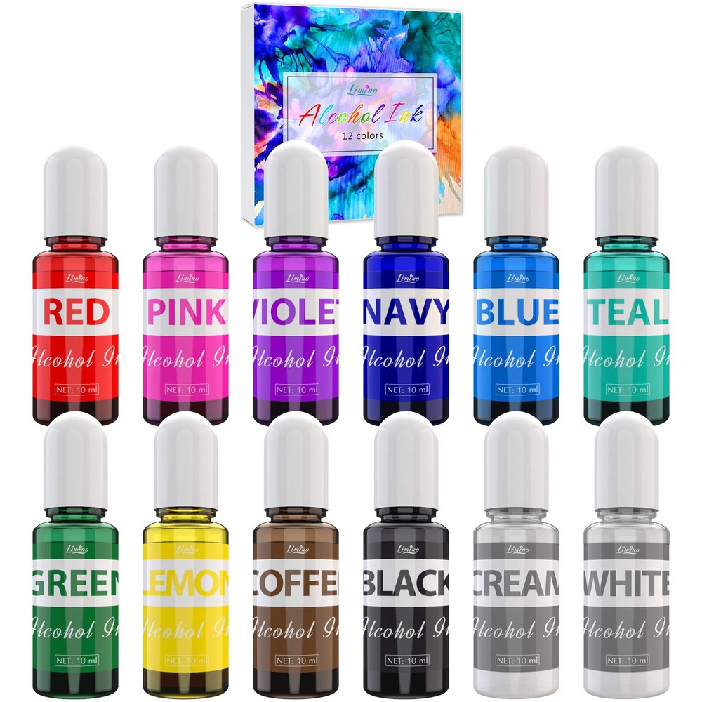 Alcohol Ink Set – 12 x 0.35oz Colors Alcohol Based Ink for Epoxy Resin Paint…