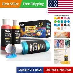 Metallic Acrylic Pouring Paint Set – Set of 18 Metallic Colors – Pre-Mixed Hi…