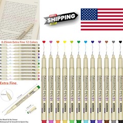 Micro Fineliner Drawing Pens Set of 12 Colors 0.25mm Extra Fine Point Waterproof