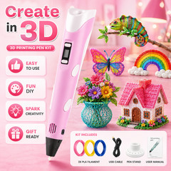 3D Pen for Kids Adults LED Display 3 Color Filament DIY Drawing Craft Gift Toy