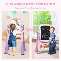 Height Adjustable Kids Art Easel Magnetic Double Sided Board w/ Accessories Pink