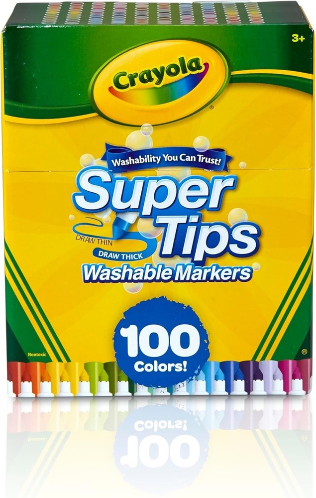 Crayola Super Tips Marker Set for Kids 100ct, Broad Tip Fine Point Washable…