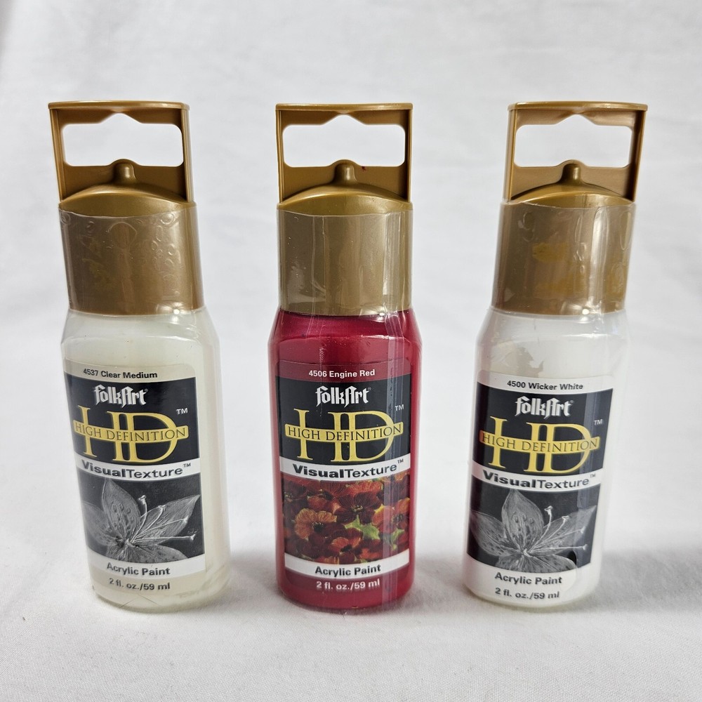 HD Folk Art Visual Texture Acrylic Paint 2 oz Sealed Lot of 3 FolkArt “D” Clear