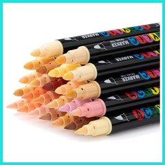 Acrylic Paint Markers, 24 Skin Tone Markers – Dual Tip Art Pens with Brush & …