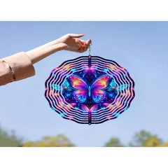 3D Metal Blue Butterfly Wind Spinner: Yard and Garden Decoration, 25.4cm Kinetic