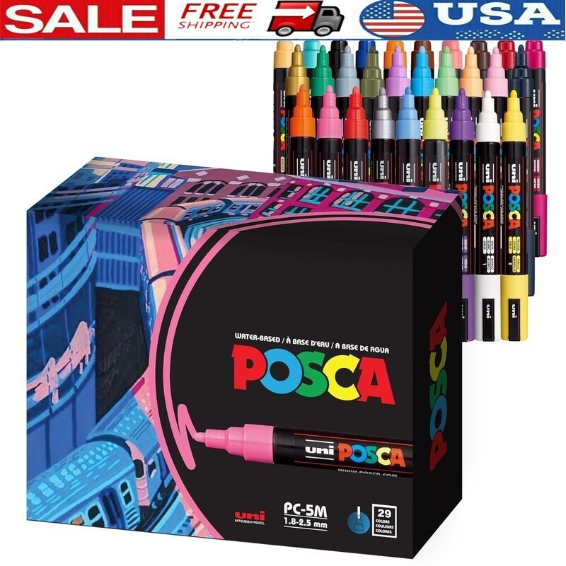 29 Color Paint Marker Set Non-toxic Reversible Tips Art Supplies Medium Point US
