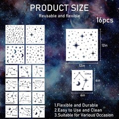 Keluna Star Stencils For Wall Decor – 16 Pcs Reusable Star Moon Zodiac