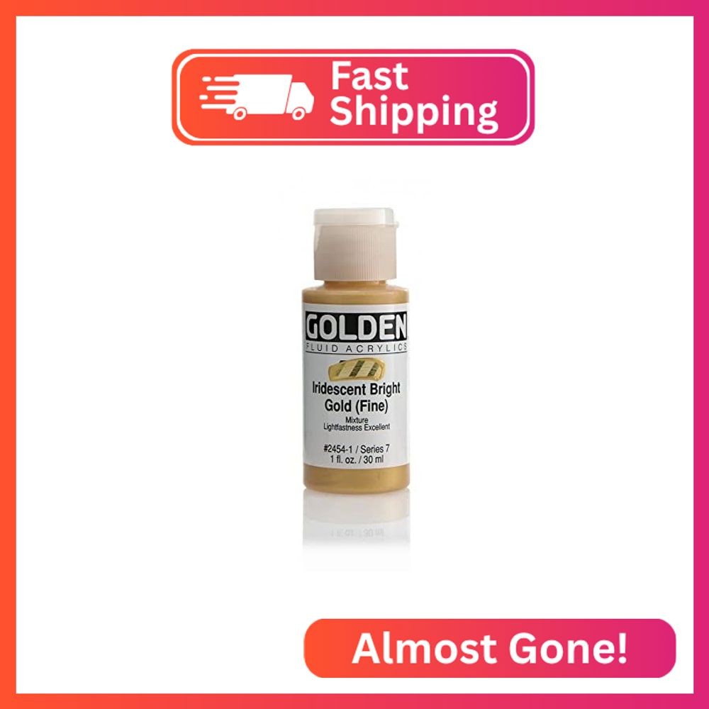 GOLDEN Fluid Acrylics, Iridescent Bright Gold (Fine), 1 fl. oz. Bottle, Professi