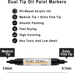 4 Count Dual Tip Oil Based Black White Paint Pen0.7mm & 3mm, White Permanent …