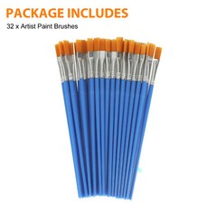 32Pcs Artist Paint Brushes Kit Acrylic Flat Oil Watercolor Painting Craft Model