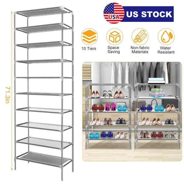 10 Tiers Shoes Rack Shelves 27 Pairs Shoes Storage Organizer Stand Non-Woven Fab